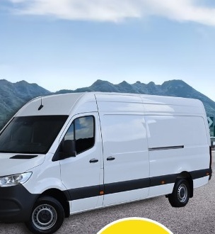 Long wheel based Man and Van removal van on the road